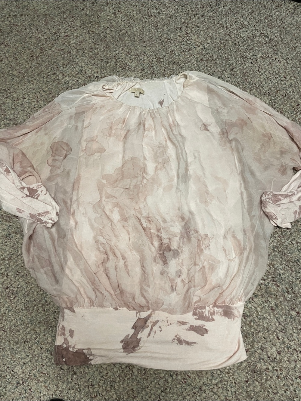 Giusy 100% silk Light Pink Floral Sheer batwing Blouse- beautiful